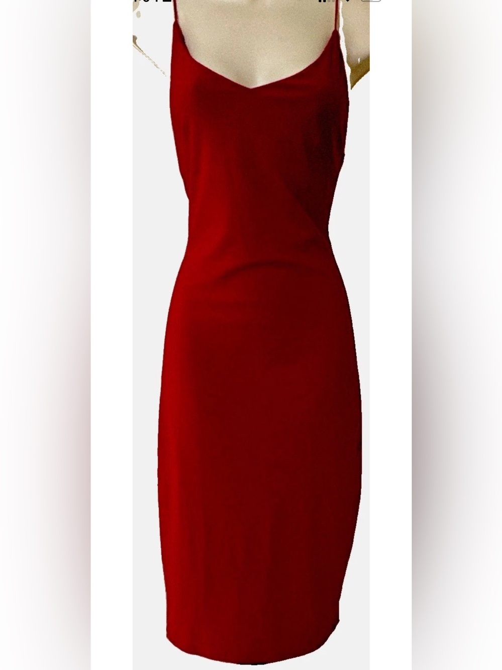 Poetry Red Solid V-Neck Spaghetti Strap Midi Slip Dress Stretch Size M